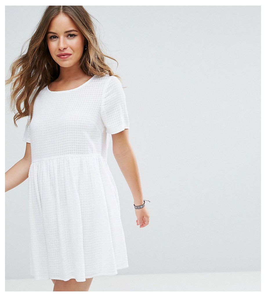 ASOS PETITE Casual Smock Dress in Grid Texture - White
