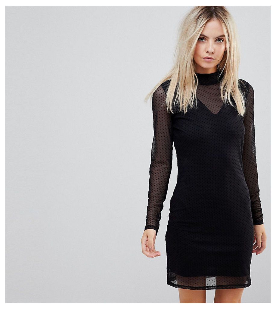 Vero Moda Petite Long Sleeve Mesh Mini Dress - Black