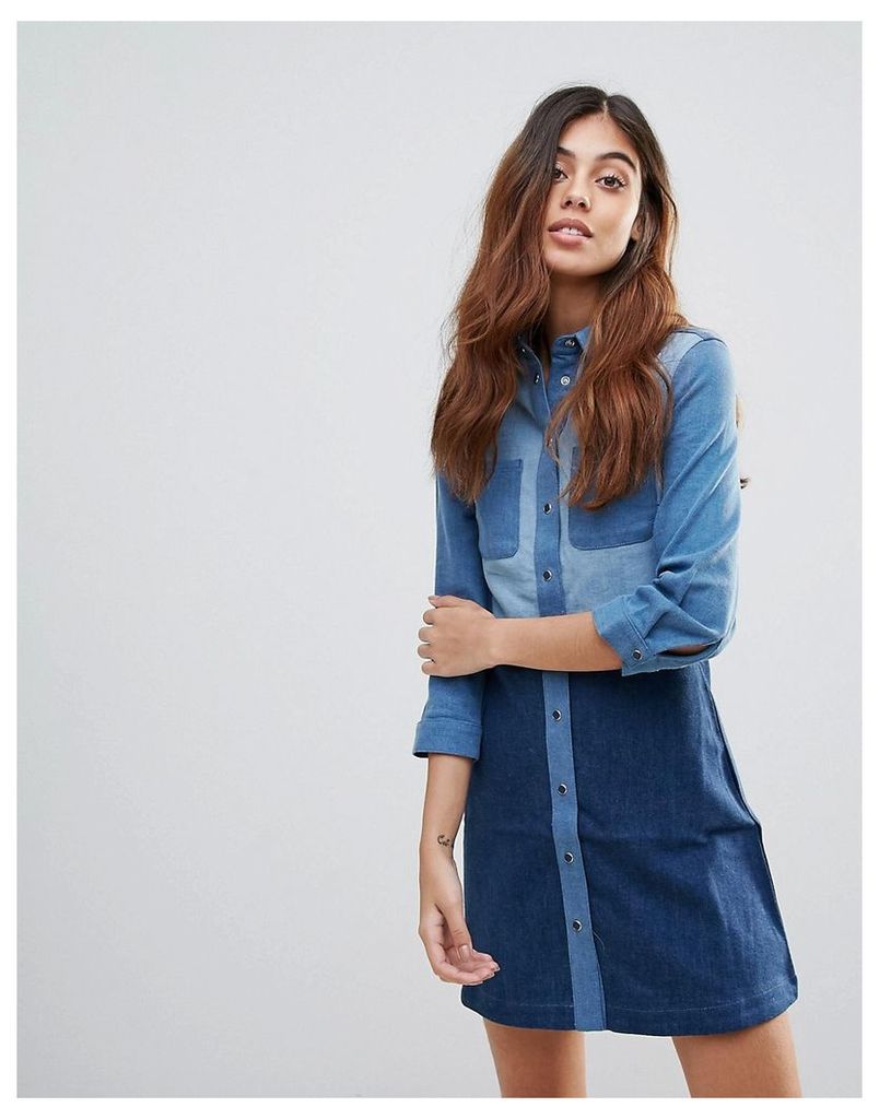 French Connection Edie Contrast Denim Shirt Dress - Blue multi