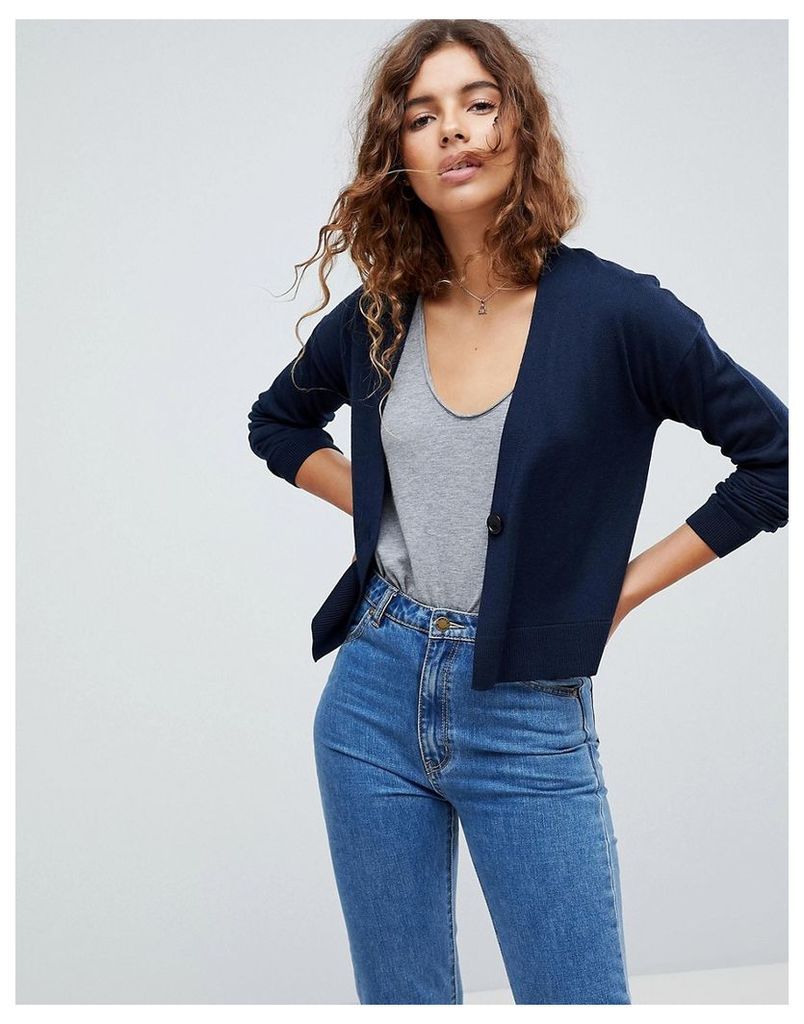 ASOS Cardigan In Fine Knit With One Button - Navy