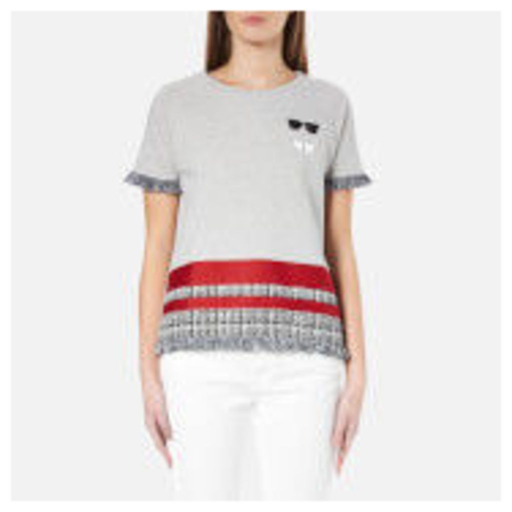 Karl Lagerfeld Women's Stripe Boucle Sweatshirt - Grey
