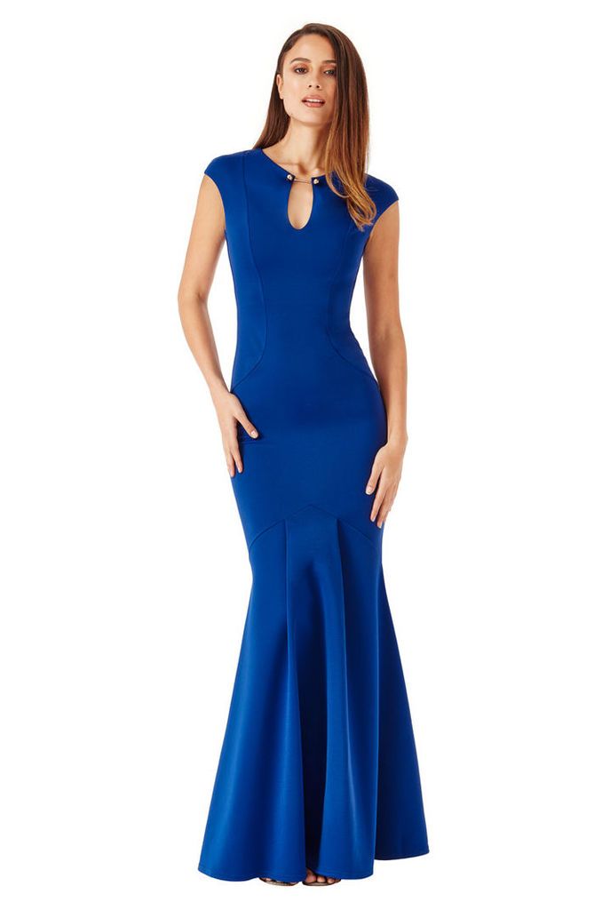 Keyhole Fishtail Maxi Dress with Metal Bar Detail - Royal Blue