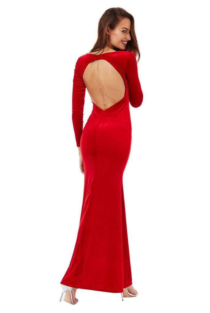 Open Back Velvet Maxi Dress - Red