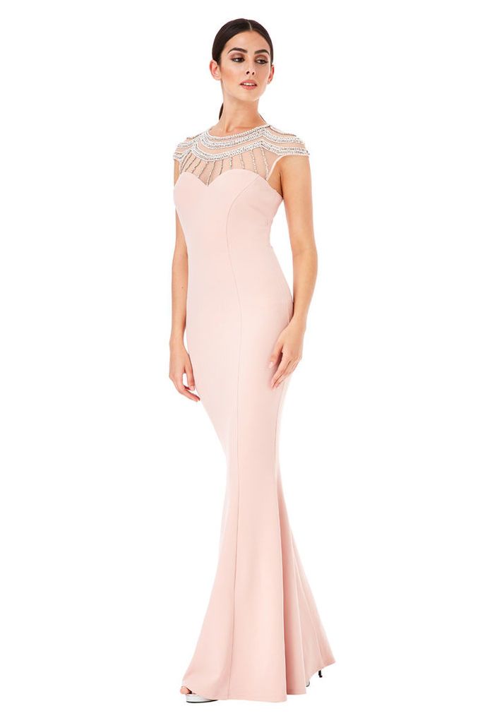 Embellished Fishtail Maxi Dress - Blush
