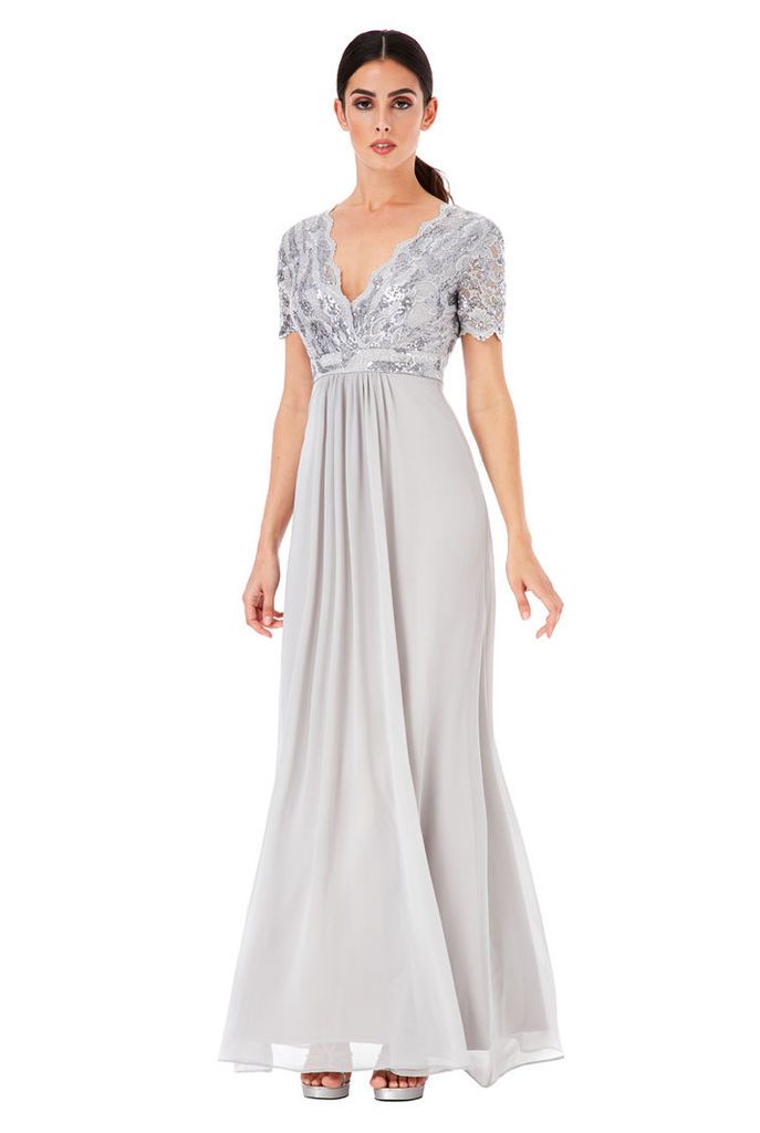 Sequin Chiffon Maxi Dress - Silver