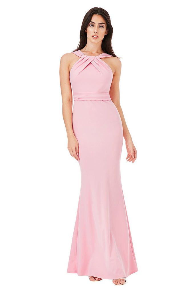 Pleated Neckline Maxi Dress - Pink