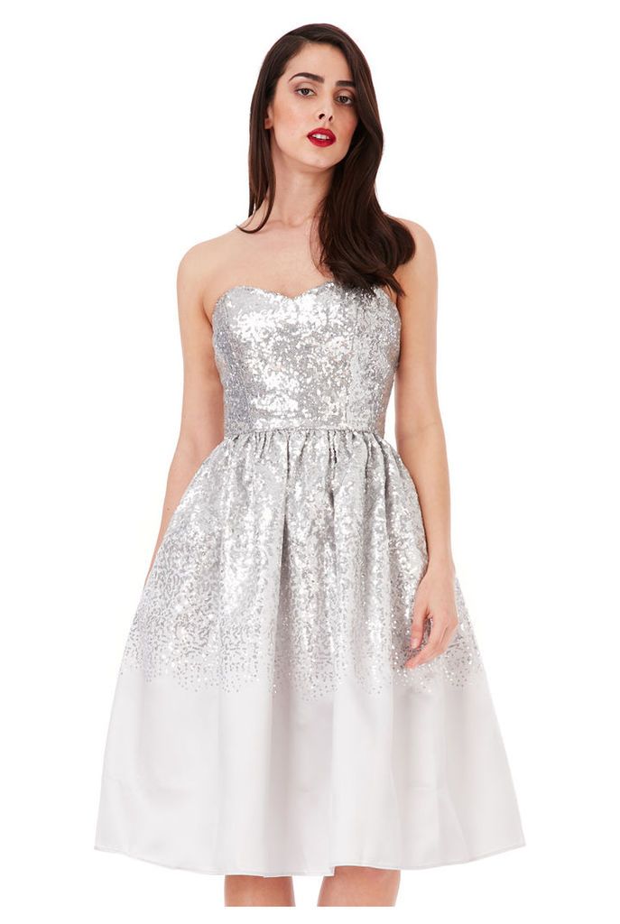 Sweetheart Neckline Sequin Midi Dress - Silver