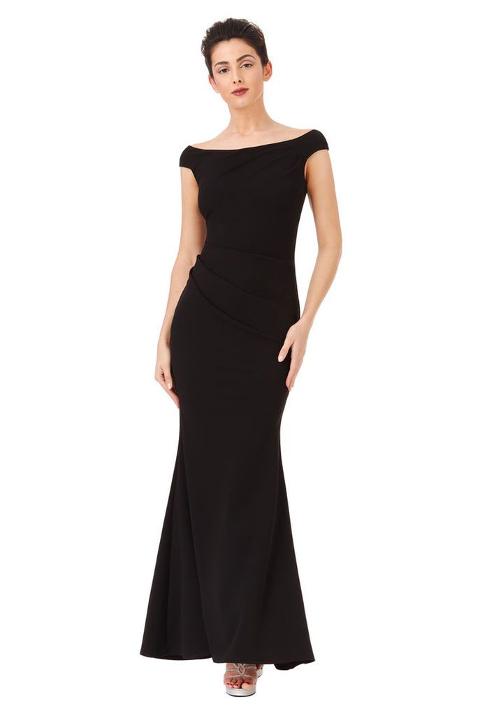 Fishtail Maxi Dress with Pleating Detail - Black