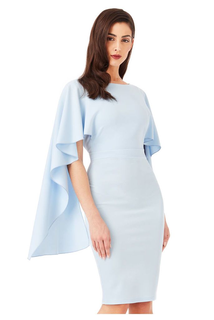 Open Back Midi Dress with Waterfall Sleeves - Powderblue