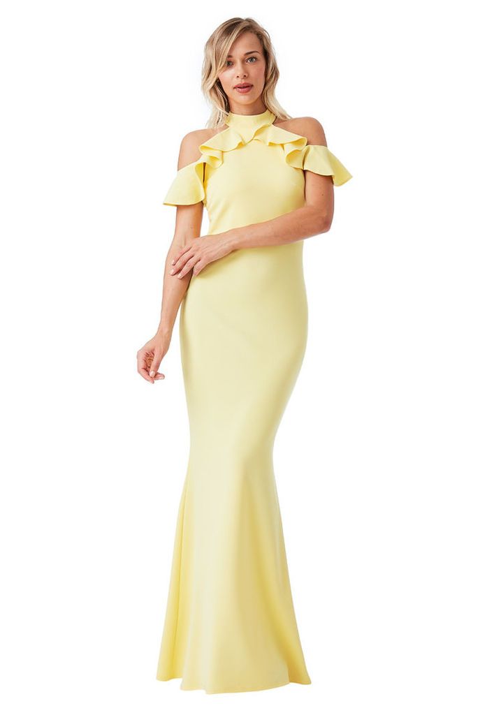 Cut Out Maxi Dress with Frill Detail - Yellow
