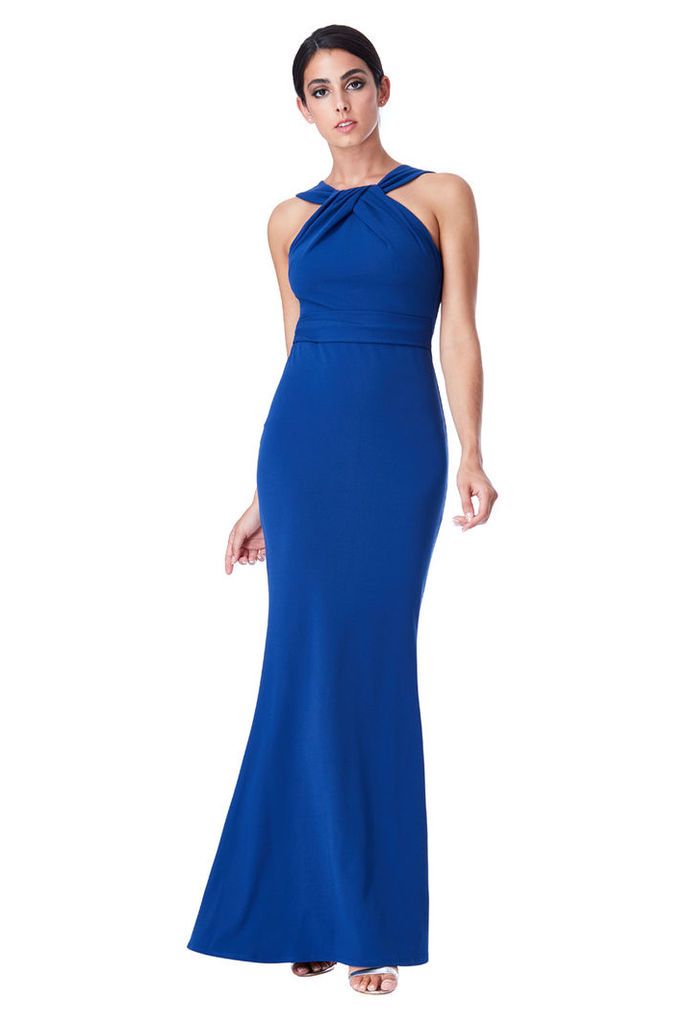 Pleated Neckline Maxi Dress - Royal Blue
