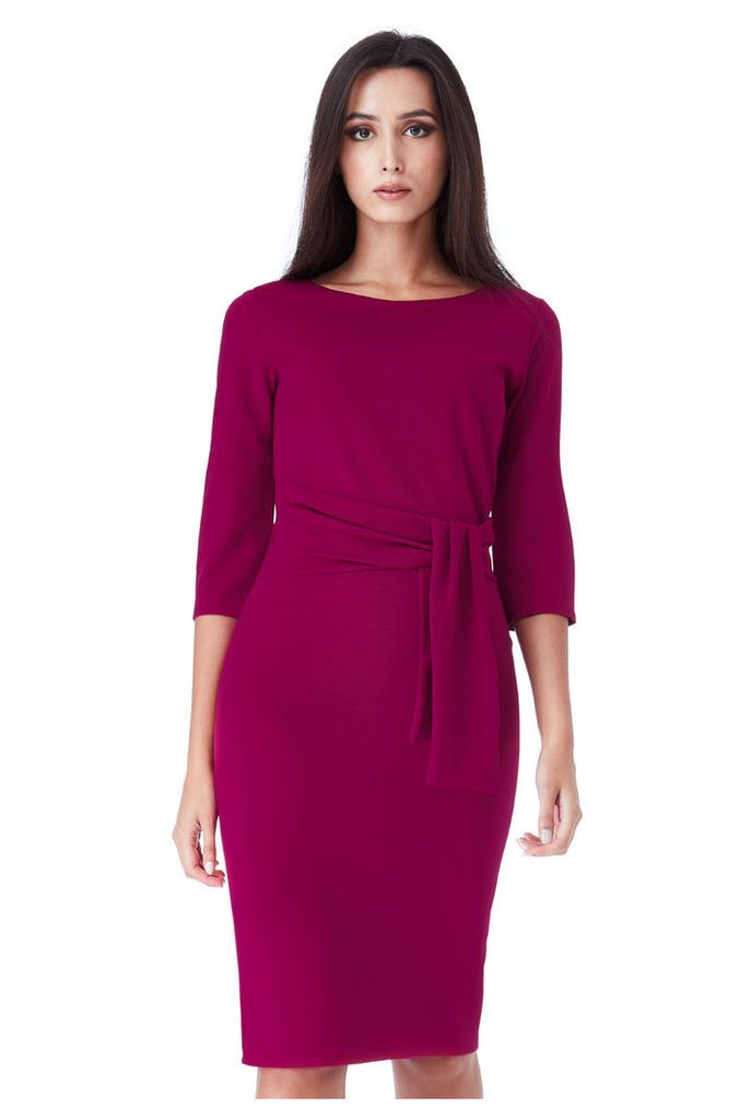 Pencil Dress with a Tie Detail - Berry