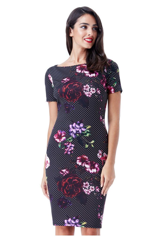 Short Sleeved Multi Print Midi Dress - Flowerprint