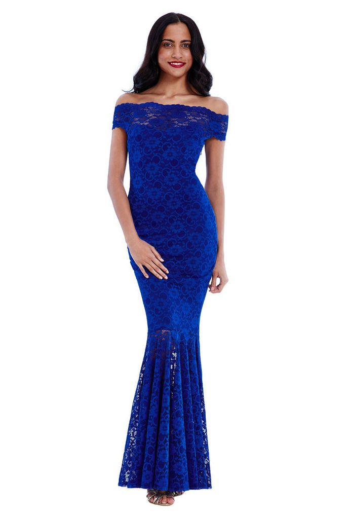 Bardot Lace Maxi Dress - Royalblue