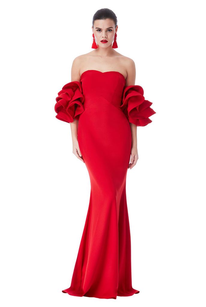 Statement Ruffle Sleeve Maxi Dress - Red