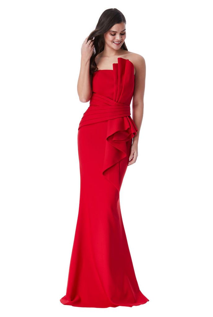 Strapless Front Bow Maxi Dress - Red