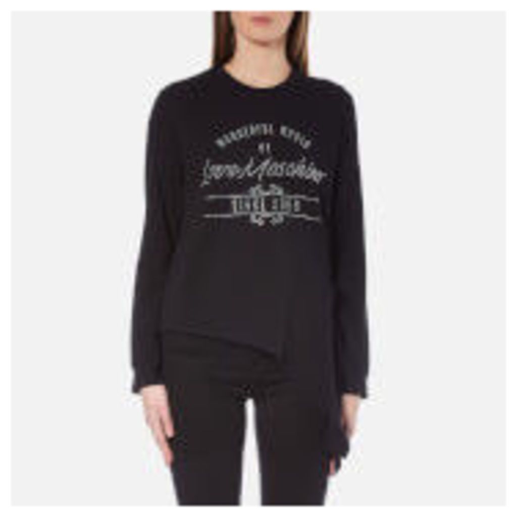 Love Moschino Women's Sequin Logo Long Sleeve Top with Tie Side Detail - Black - IT 44/UK 12
