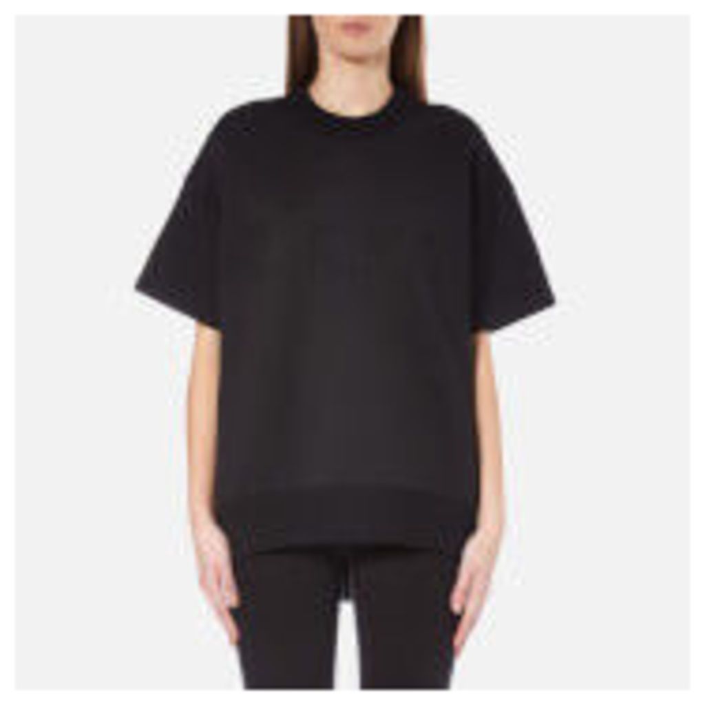 DKNY Women's Short Sleeve Pullover with Front Logo and Rib Trims - Black - M-L - Black