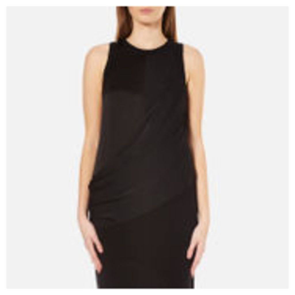 DKNY Women's Sleeveless Mixed Media Wrap Front Dress with Side Slits - Black - M - Black