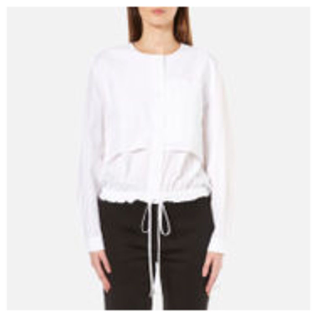 DKNY Women's Long Sleeve Cinch Waist Shirt Tail Pullover - White - M - White