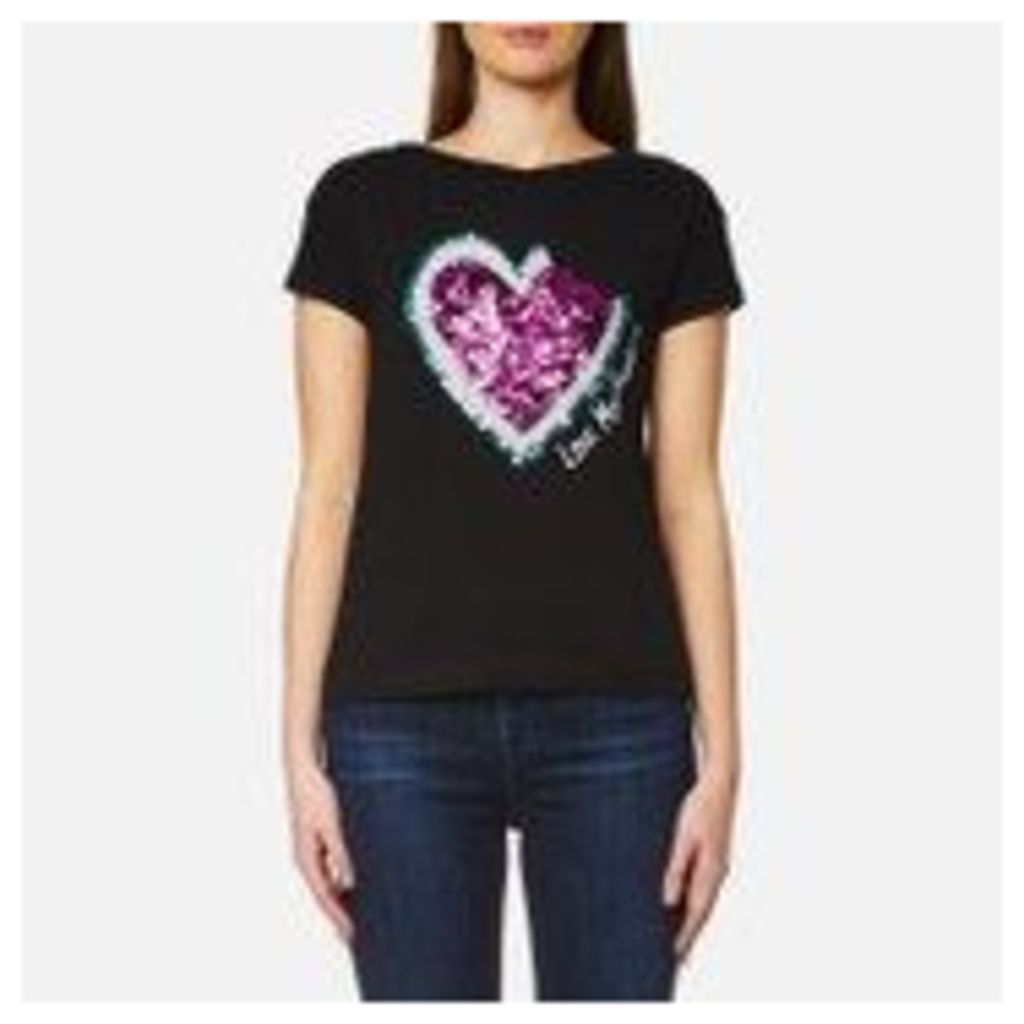 Love Moschino Women's Sequin Heart Bite Logo T-Shirt - Black - IT 44/UK 12