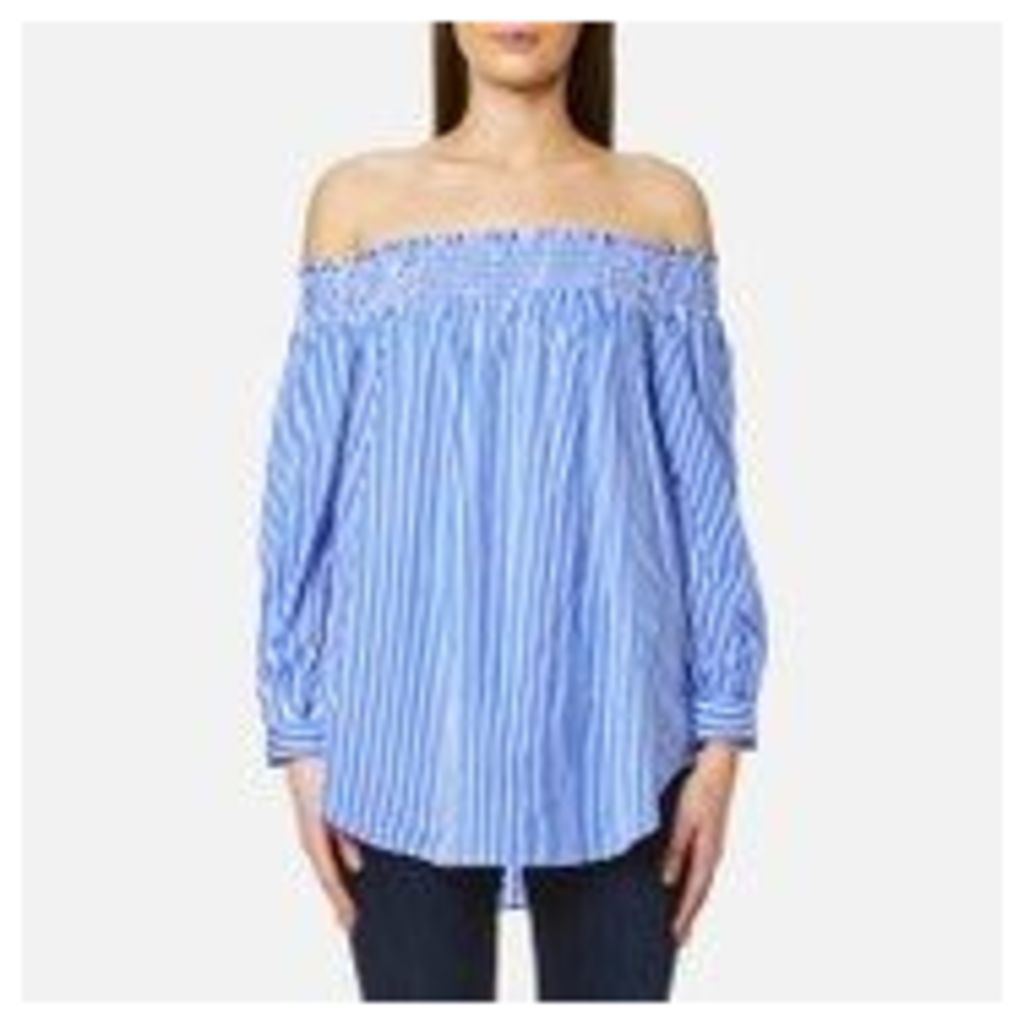 Polo Ralph Lauren Women's Long Sleeve Off The Shoulder Shirt - Blue/White - L