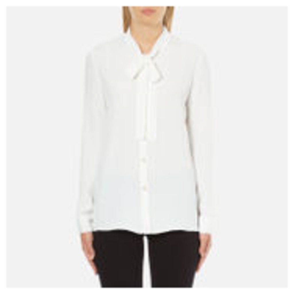 Boutique Moschino Women's Chic Shirt Tie Blouse with Pearl Buttons - White