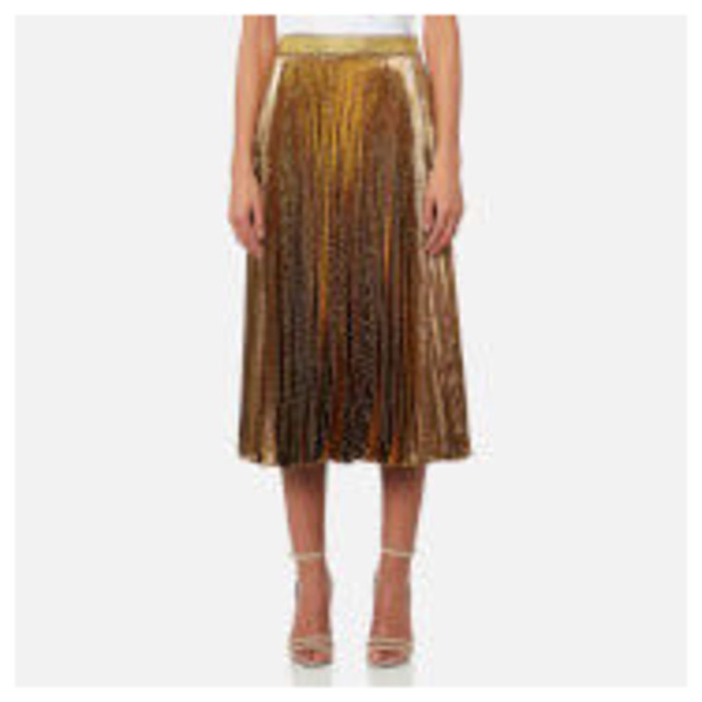 Christopher Kane Women's Midi Pleated Lame Skirt - Gold - IT 40/UK 8 - Gold