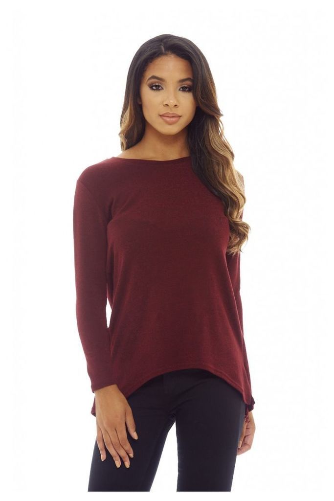 AX Paris Split Back Lace Knitted Top Wine