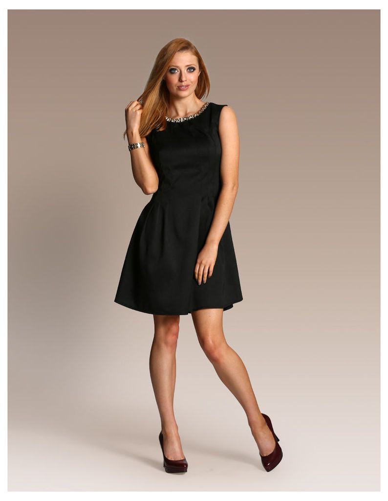 Fit and Flare Dress with Neck Embellishment-12