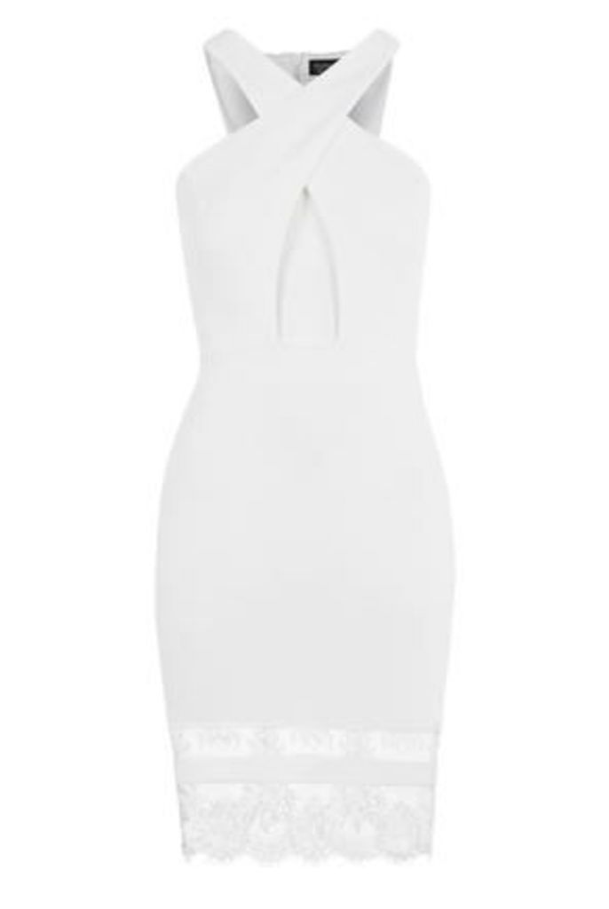 Womens Halter Cut-Out Lace Hem Dress - White, White