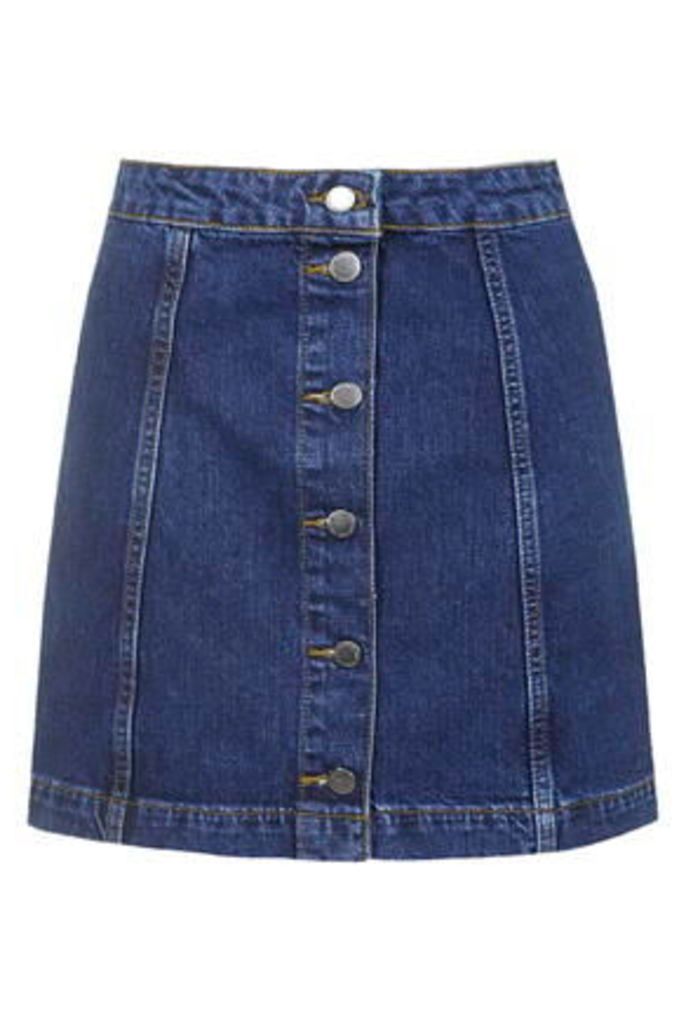 Womens TALL Denim Button Front Skirt - Mid Stone, Mid Stone