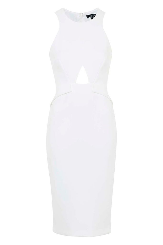 Womens Keyhole Cut-Out Midi Dress - White, White
