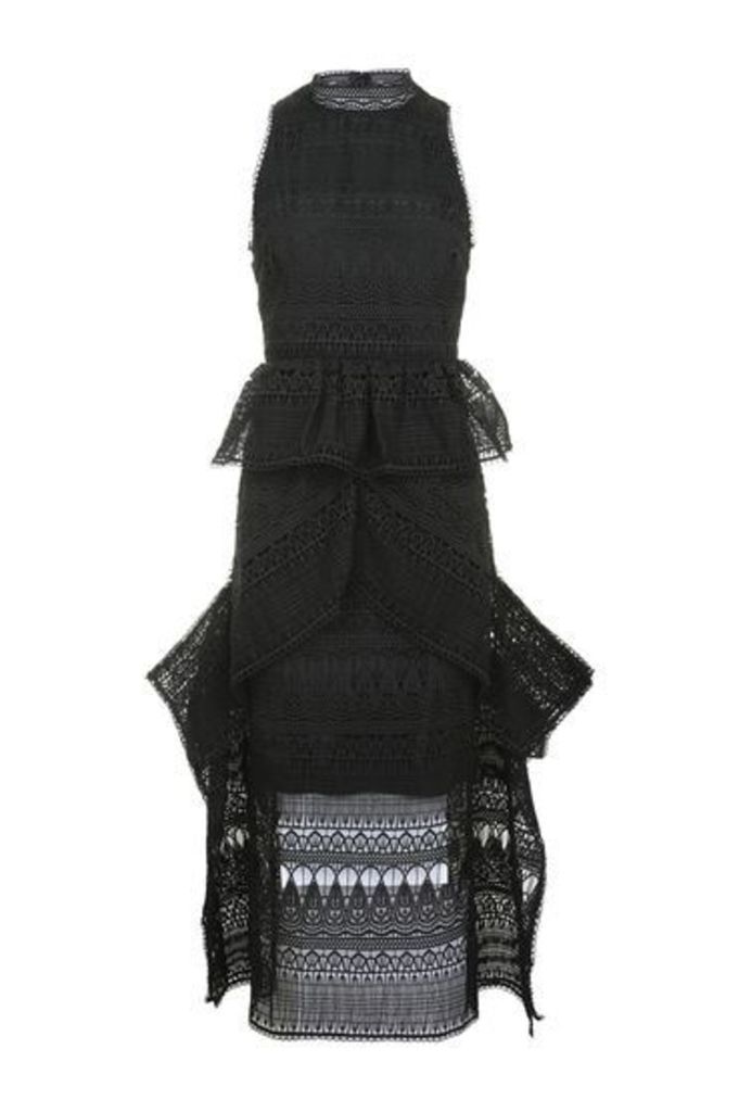 Womens Funnel Lace Midaxi Dress - Black, Black