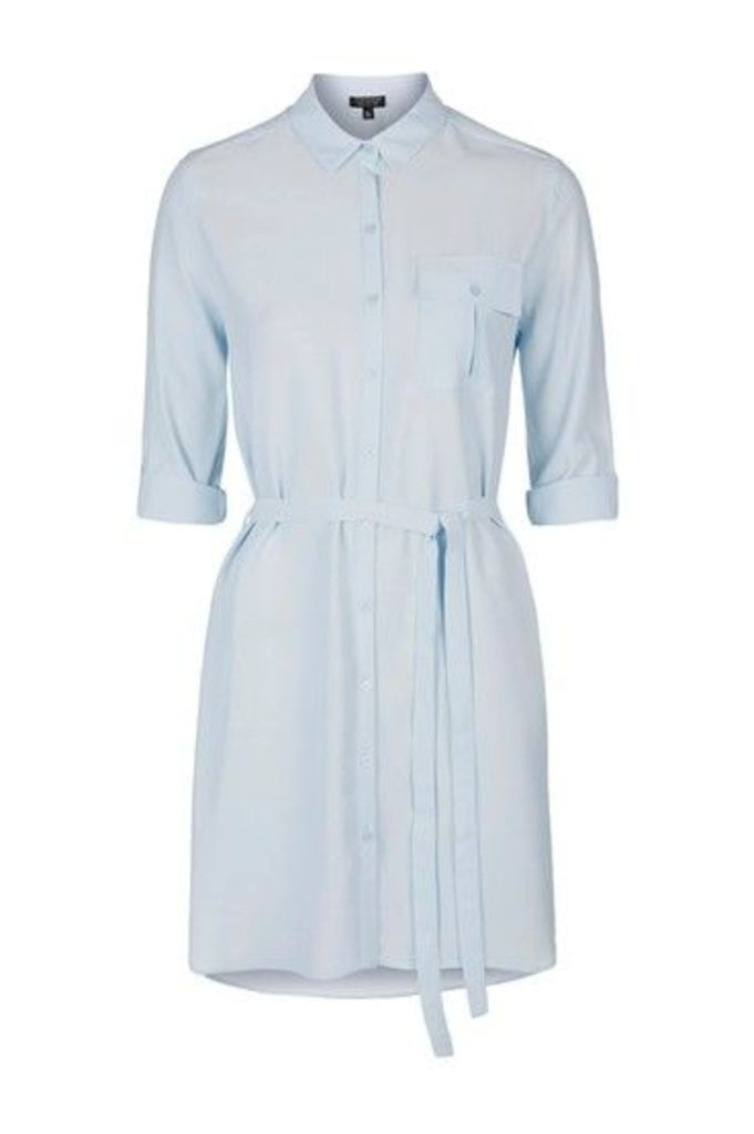 Womens Belted Shirtdress - Ice Blue, Ice Blue
