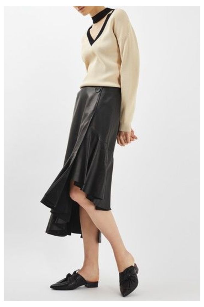 Womens Leather Ruffle Skirt by Boutique - Black, Black