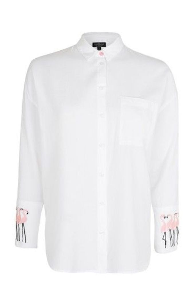 Womens PETITE Flamingo Shirt - White, White