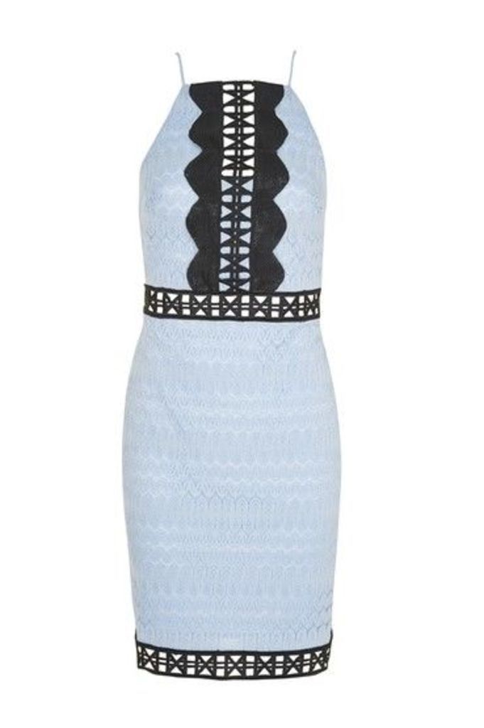 Womens Crochet Trim Contrast Dress - Pale Blue, Pale Blue