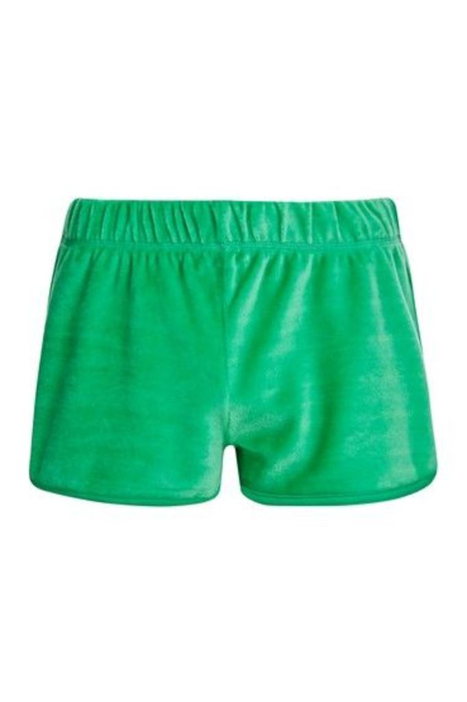 Womens Velour Runner Shorts - Green, Green