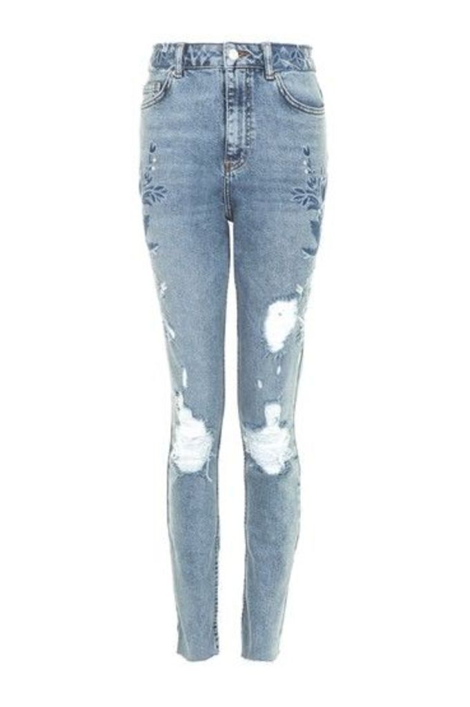 Womens TALL Tonal Embroidered Straight Leg Jeans - Mid Stone, Mid Stone