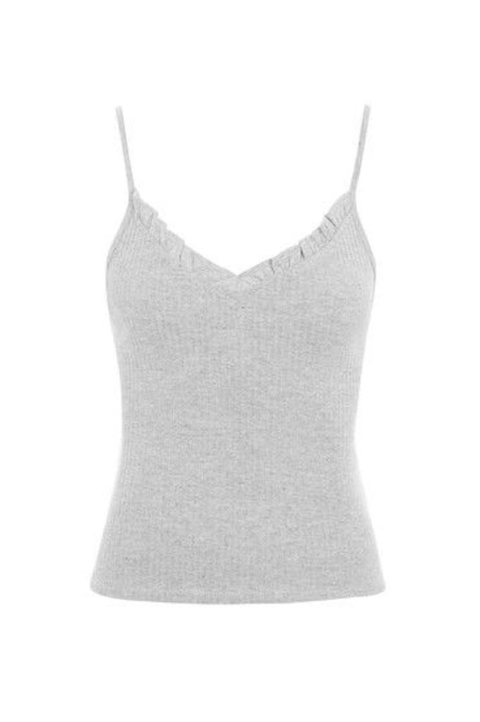 Womens Frill Strappy Vest - Grey Marl, Grey Marl