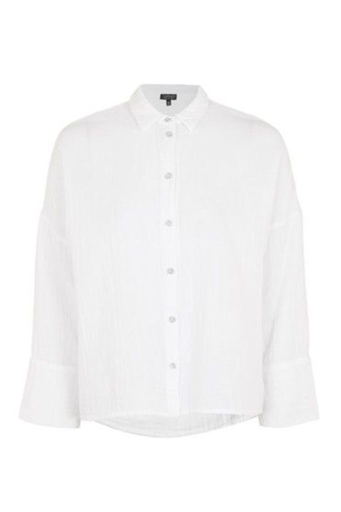 Womens Gauzy Crinkle Shirt - White, White