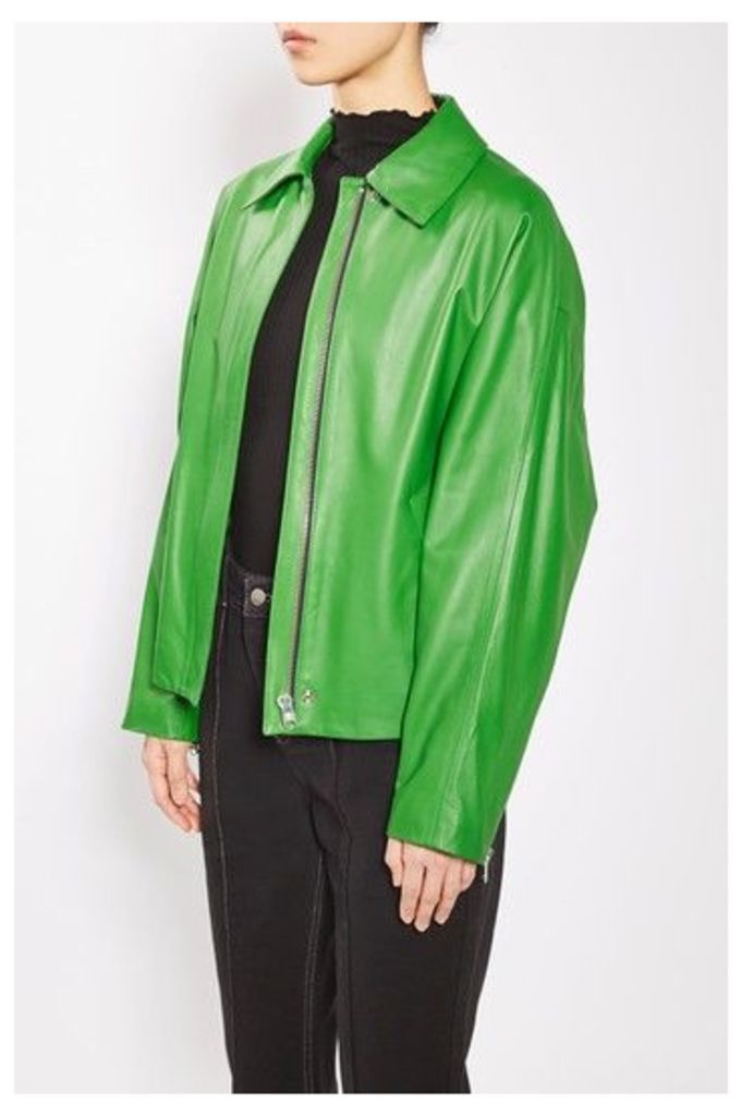 Womens Leather Shirt Biker by Boutique - Green, Green