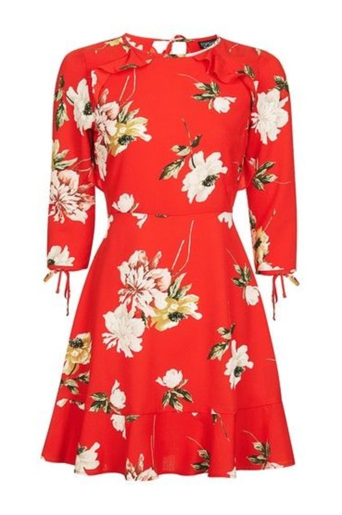 Womens TALL Paint Floral Tea Dress - Red, Red