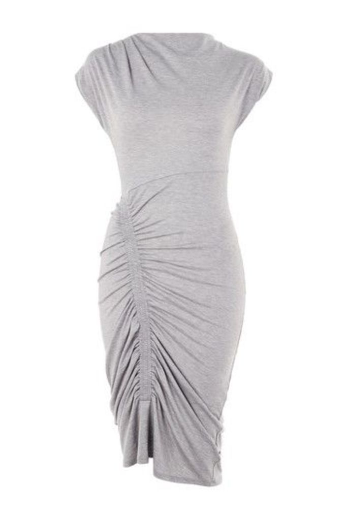 Womens Ruched Bodycon Midi Dress - Grey, Grey