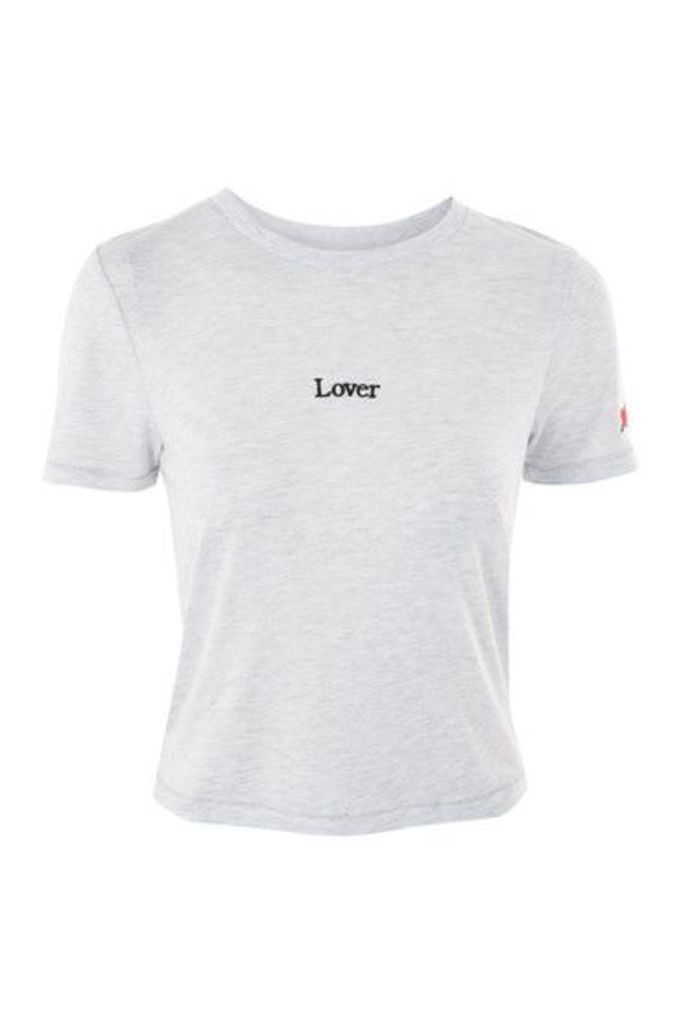 Womens Lover Embroidered T-Shirt - Grey Marl, Grey Marl