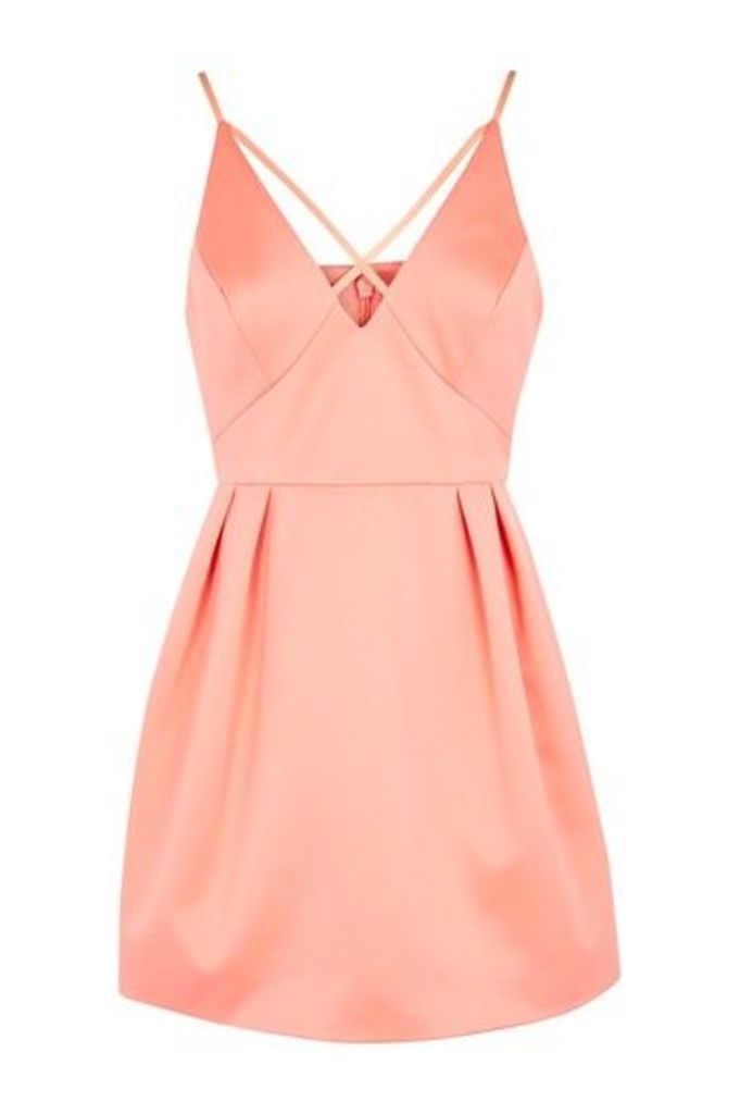 Womens PETITE Cross Front Prom Dress - Coral, Coral