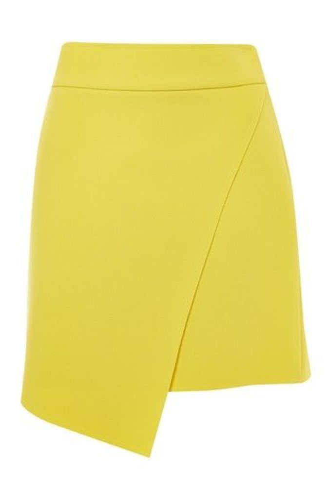 Womens Assymetric Wrap Mini Skirt - Yellow, Yellow