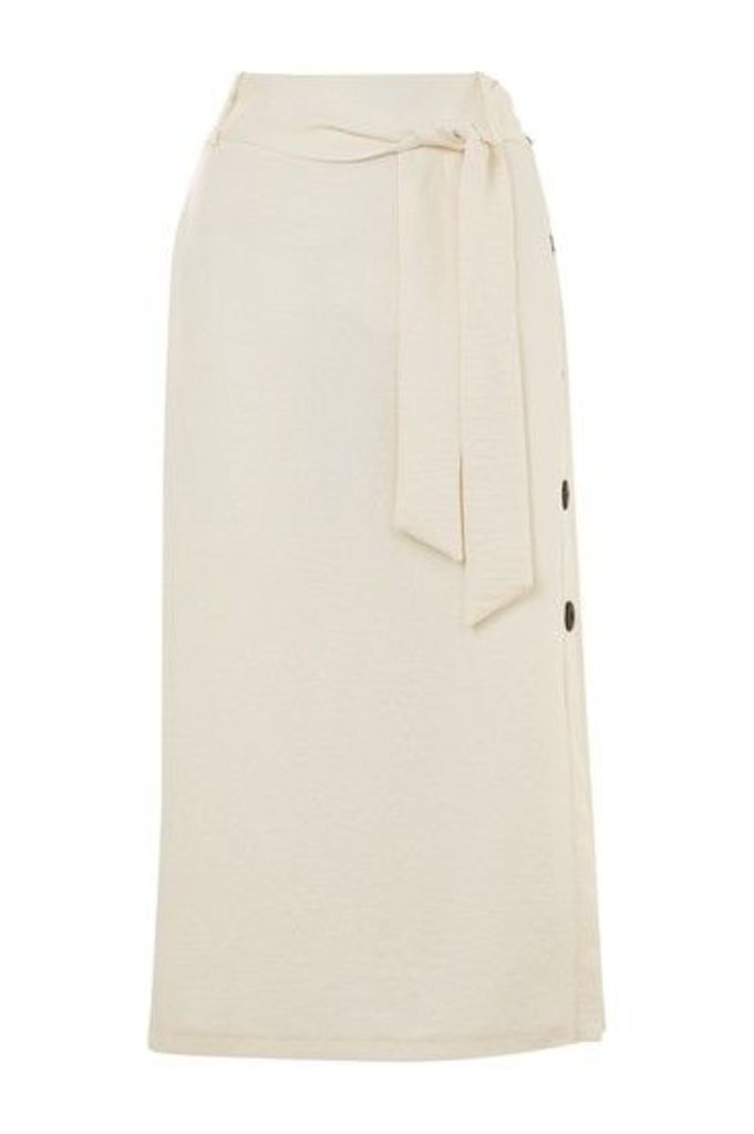 Womens Button Side Tie Midi Skirt - White, White