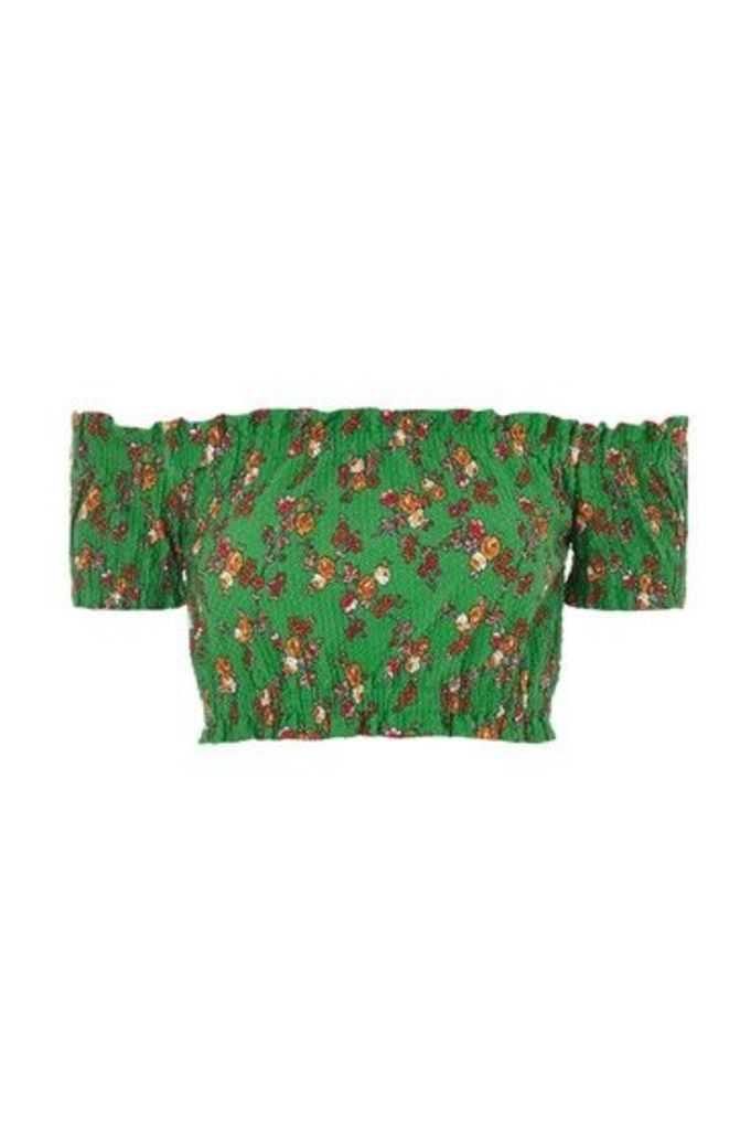 Womens Floral Gypsy Crop Top - Green, Green